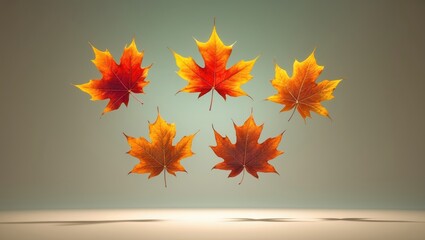Poster - Different autumn leaves descending on a beige grey backdrop