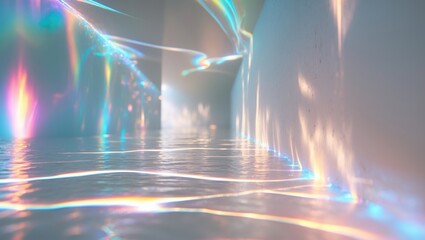 Aufkleber - Blurred dreamy surreal rainbow light refraction texture overlay effect for images and mockups. Organic drop diagonal holographic flare on a surface. Water shadows for natural lighting effects.