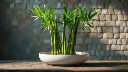 Poster - Dracaena sanderiana, commonly referred to as lucky bamboo or bamboo fortune, features leaves that are vibrant green.