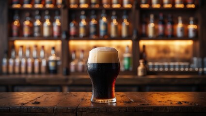 Poster - Refreshing Dark Stout Craft Beer on a Counter