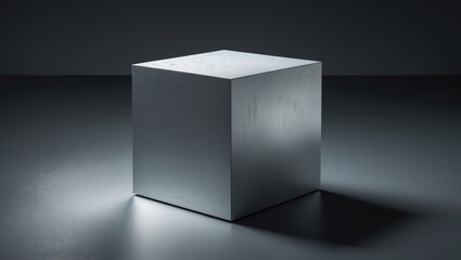Poster - A single, light gray cube rests on a dark gray surface. The cube's surface shows a subtle brushed texture or slight grain, providing a non-smooth, somewhat reflective look.