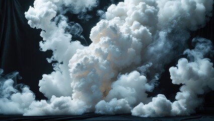 Poster - A collection of white smoke clouds in various shapes and forms, presented against a solid background. The image highlights different textures and densities of smoke.