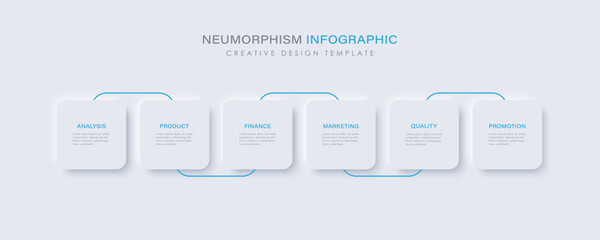 Poster - neumorphism design infographic, 6 step timeline illustration.