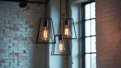 Poster - black minimalist loft chandelier featuring LED filament lamps within an interior