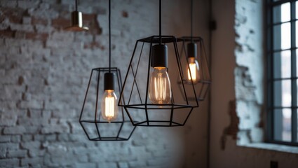Poster - Black minimalist loft chandelier featuring LED filament lamps in an indoor space.