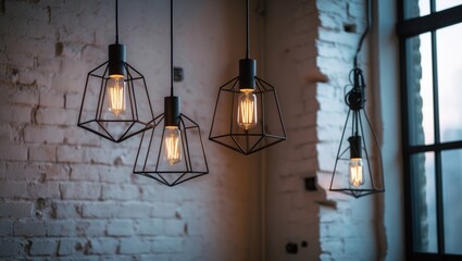 Poster - black minimalist loft chandelier featuring LED filament lamps in an interior