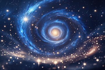 Wall Mural - vibrant cosmic blue galaxy swirl with shimmering stars and ethereal light in deep space