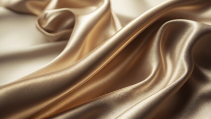 Aufkleber - Close-up macro of antique satin shine golden metallic silk smooth fabric ribbon texture abstract textile background with blank copy space. Luxury celebration concept, elegance fashion backdrop design.
