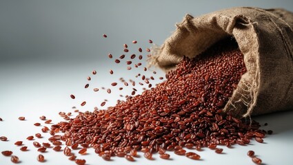 Poster - red quinoa seeds in a bag, isolated on a white background with clipping path and full depth of field.