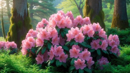 Fototapete - Rhododendron, blooming azalea - lovely decorative shrubs with beautiful flowers