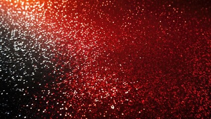 Poster - Deep orange, black, silver shiny glitter texture backdrop. Gradated foil paper color with red light sparkles. Overhead view.