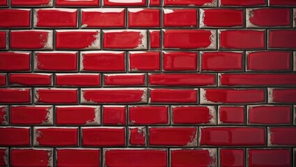 Poster - Red ceramic tile backdrop. Vintage ceramic tiles for decorating the kitchen or bathroom.