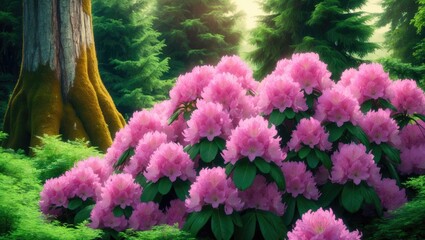 Fototapete - Rhododendron, blooming azalea - exquisite decorative shrubs with vibrant flowers.