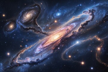 Wall Mural - Mystical Celestial Artwork Featuring Ethereal Nebula Twinkling Stars and Spiraling Galaxies in the Cosmos