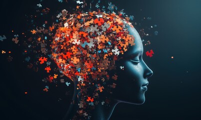 Poster - abstract representation of human mind with puzzle pieces symbolizing thoughts and ideas