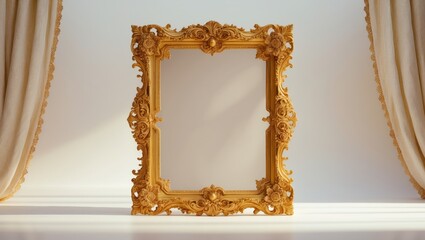 Poster - beautiful rectangular frame for a mirror on a plain background