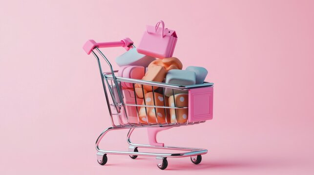 A mobile phone with an Instagram shopping cart full of trendy items, high-quality UI/UX