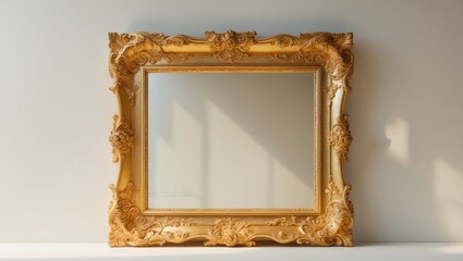 Poster - Beautiful rectangular frame for a mirror on a plain background.