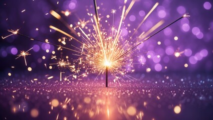 Poster - Beautiful sparklers on a purple bokeh background filled with mood, glitter, and holiday vibes.