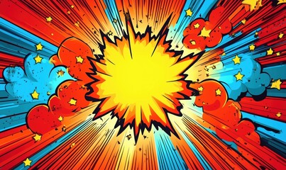 Poster - Colorful comic book explosion graphic with dynamic lines and vibrant colors