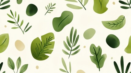 Poster - Verdant botanical pattern blending green leafy silhouettes and geometric forms, ideal for organic inspired surface design and decorative applications