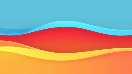 Poster - Curved lines blending vibrant blue, red, yellow hues forming sleek geometric abstract design with contemporary aesthetic and energetic movement