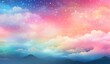 © TrendyImages - Dreamy Pastel Sky with Fluffy Clouds and Sparkling Stars over Silhouetted Mountains