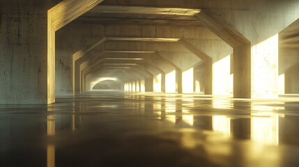 Poster - Modern Concrete Corridor Sunlight Reflection Architecture Design