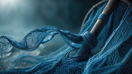 Blue fishing net, tools for fishermen, texture of net rope, pattern of net, Abstract Background.