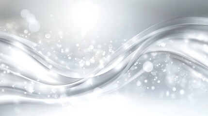 Poster - Sleek metallic waves undulating gracefully, glinting with luminous particles against iridescent surface, embodying refined elegance