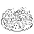 © Reni - Interesting cheese plate and fruit coloring pages for kids