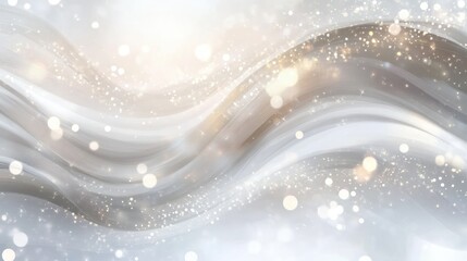 Poster - Silver metallic waves rippling with glittering highlights, generating sophisticated abstract background featuring soft bokeh illumination and luxurious shimmering texture