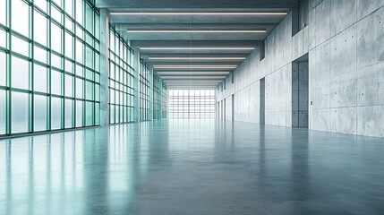 Poster - Modern Interior Corridor with Concrete Walls and Large Windows