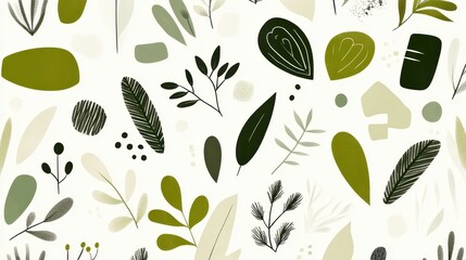 Poster - Verdant botanical pattern displaying intertwining green leaves, organic branches, overlapping in fluid symmetrical composition, suitable for textile design, wallpaper, packaging backgrounds