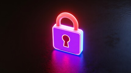 Poster - colorful neon lock icon with keyhole on black background for security and privacy concepts