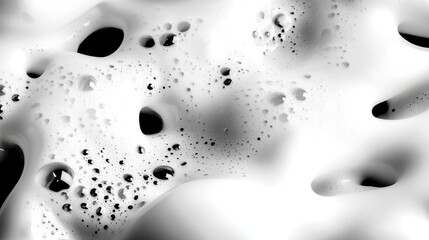Poster - White foam with bubbles creating abstract shapes on a black background, forming a dynamic and textured pattern suitable for backgrounds, textures, and design elements