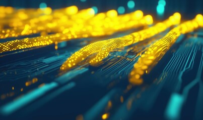 Poster - Abstract digital technology background with glowing yellow lines and circuit patterns