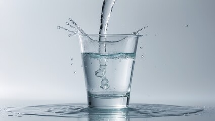 Poster - Pour fresh water into a glass with a natural water splash isolated on a white background.