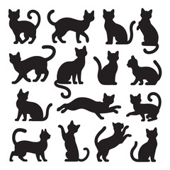  Set of black cat silhouettes.