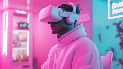 Aufkleber - Male gamer immersed in a virtual reality metaverse.