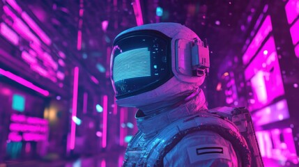 Aufkleber - Futuristic astronaut explores a luminous virtual realm,  metaverse potential.
