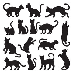  Set of black cat silhouettes.