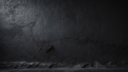 Poster - Black stucco wall grunge background. Aged, grainy plastered wall texture.