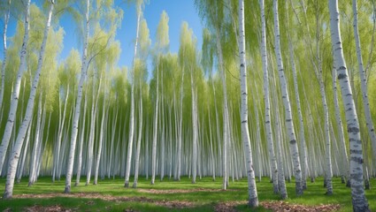 Poster - birch grove in the springtime landscape backdrop