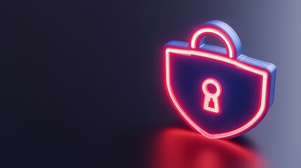 Poster - Digital neon security shield and padlock symbol representing online protection and cybersecurity concept.
