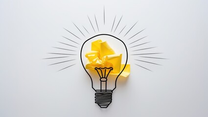 Poster - Creative idea, Inspiration, New idea and Innovation theme featuring a crumpled paper light bulb against a backdrop.