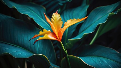 Aufkleber - colorful flower against a dark foliage backdrop
