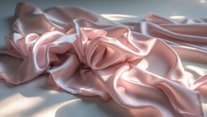 Aufkleber - Crumpled pink silk textile as backdrop, closeup