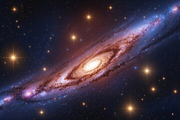 Wall Mural - deep space scene background with spiral galaxy, glowing nebula, and stars in stippling style