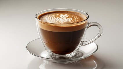 Poster - Coffee Americano in a clear cup and saucer on a light background